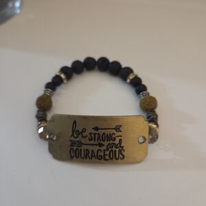 Women's Gold and Black Inspirational Bracelet With Diffuser Beads. Elastic